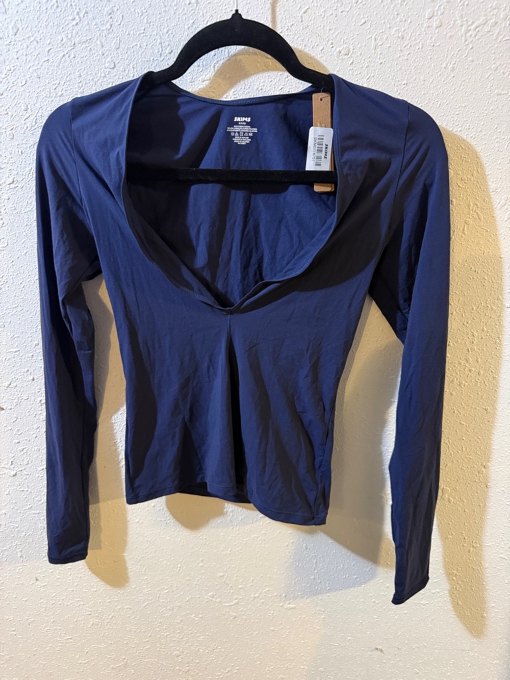 SKIMS Navy Long Sleeve Deep V-Neck Tee